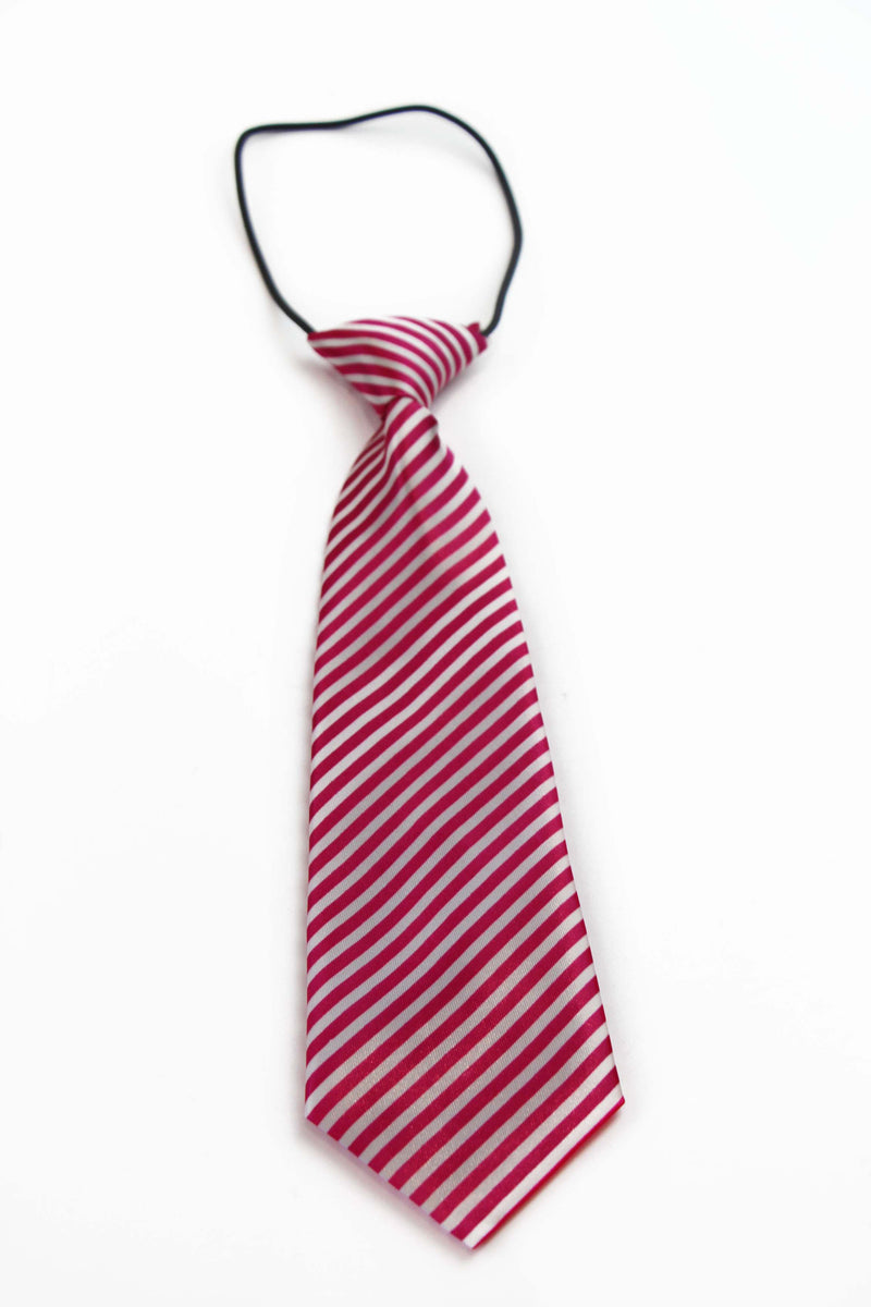 Kids Boys Pink & White Patterned Elastic Neck Tie - Pink Diagonal Stripe