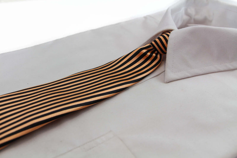 Kids Boys Orange & Black Patterned Elastic Neck Tie - Thin Diagonal Stripe