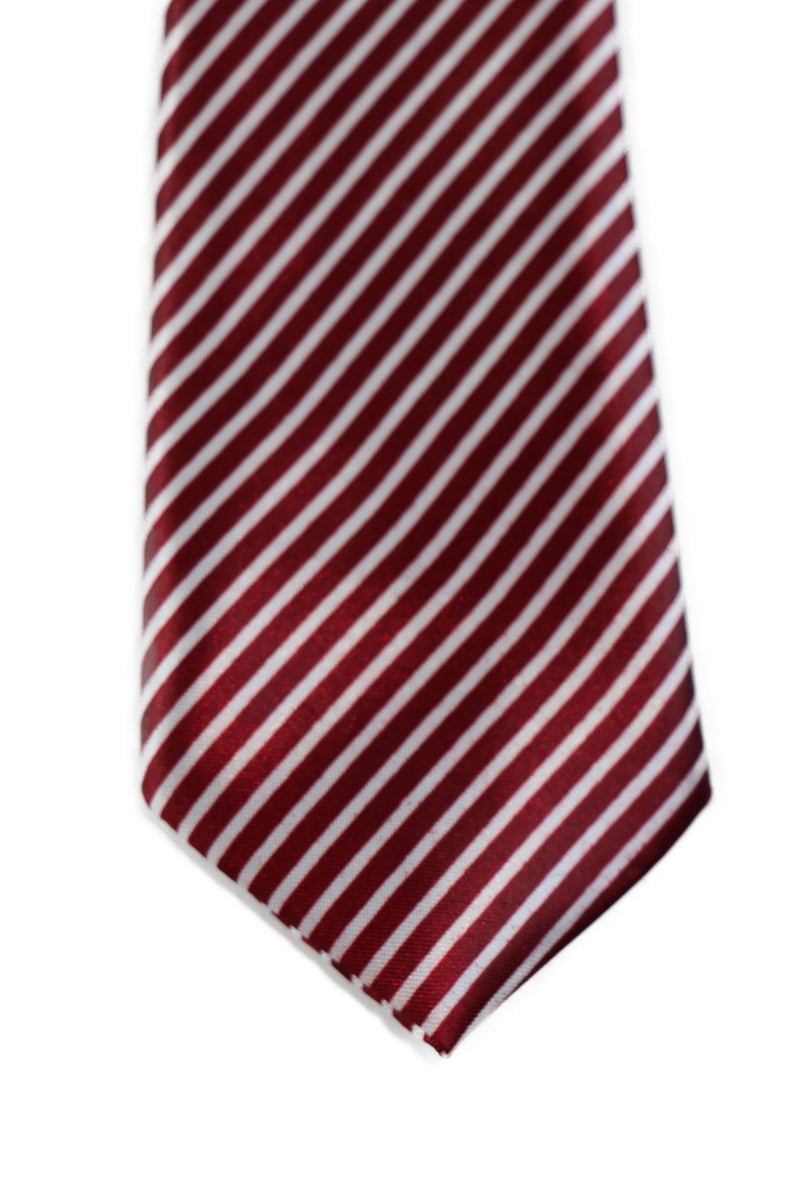 Kids Boys Dark Red & White Patterned Elastic Neck Tie Diagonal Stripe