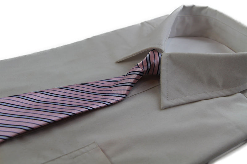 Kids Boys Light Pink & Black Diagonal Patterned Elastic Neck Tie