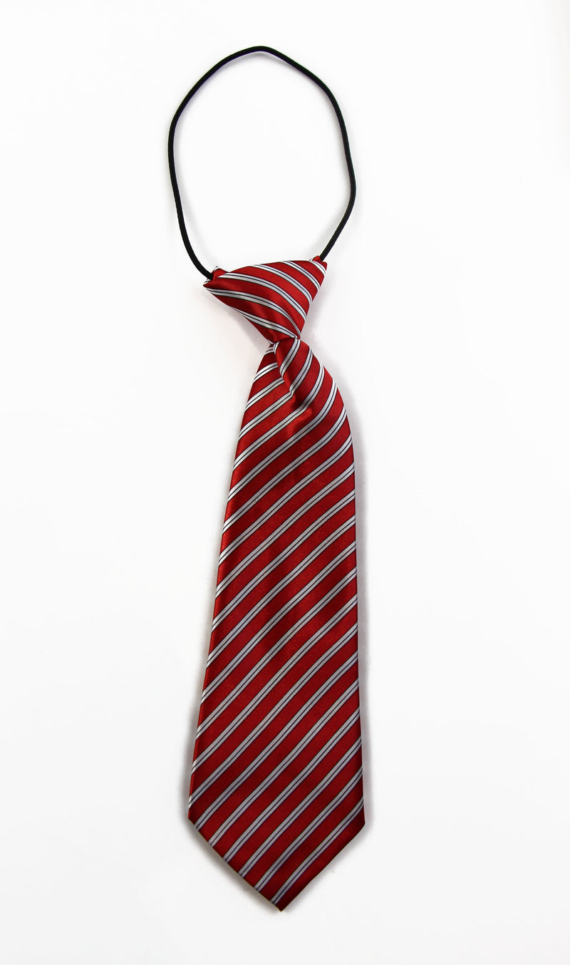 Kids Boys Red & White Patterned Elastic Neck Tie - Thin Diagonal