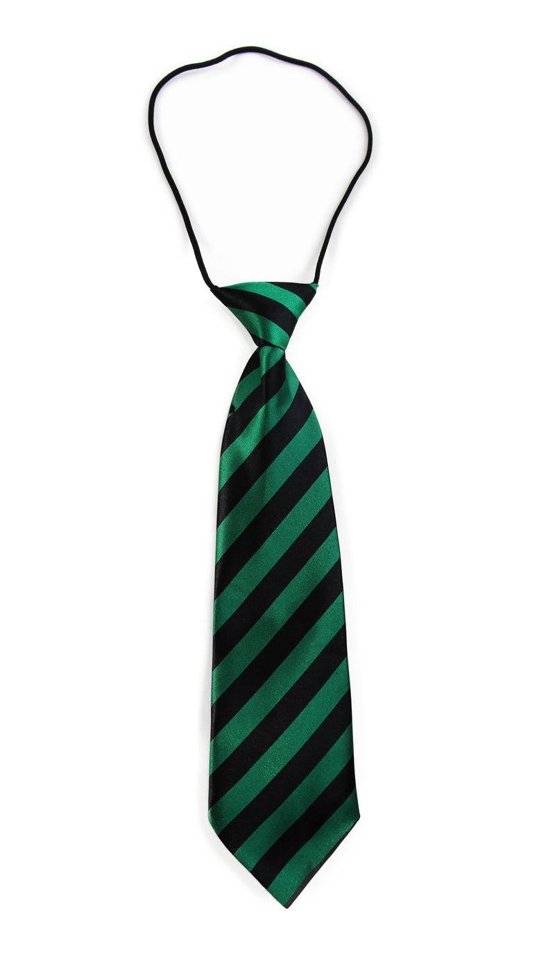 Kids Boys Green & Black Diagonal Patterned Elastic Neck Tie