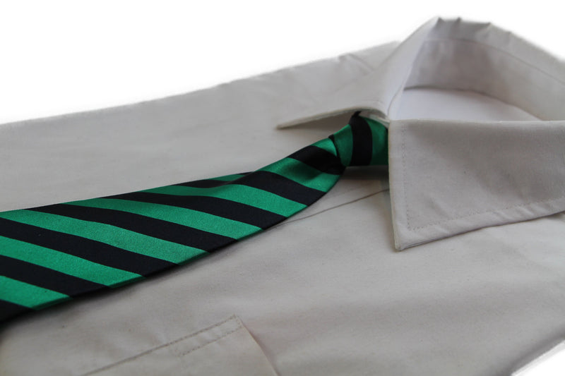 Kids Boys Green & Black Diagonal Patterned Elastic Neck Tie