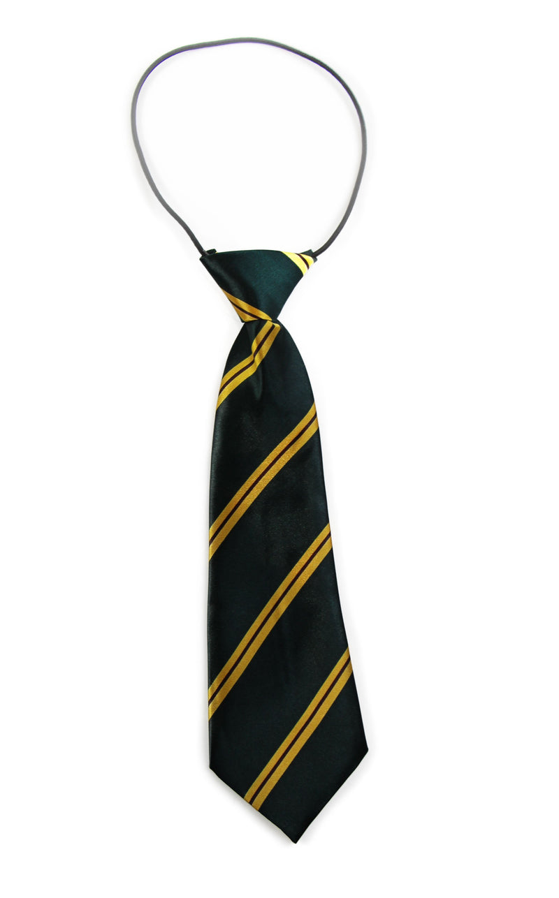 Kids Boys Bottle Green & Yellow Diagonal Patterned Elastic Neck Tie