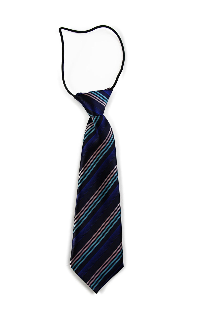 Kids Boys Dark Blue Multicoloured Diagonal Patterned Elastic Neck Tie