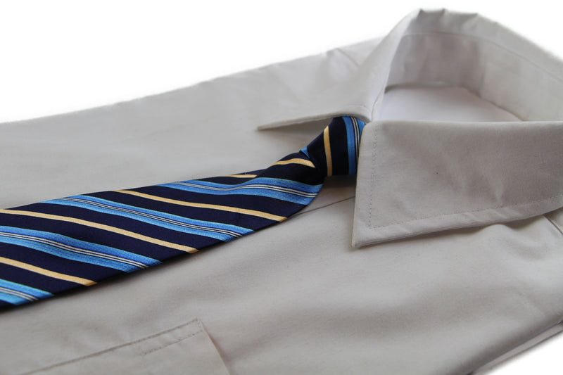 Kids Boys Navy Blue Yellow Diagonal Patterned Elastic Neck Tie