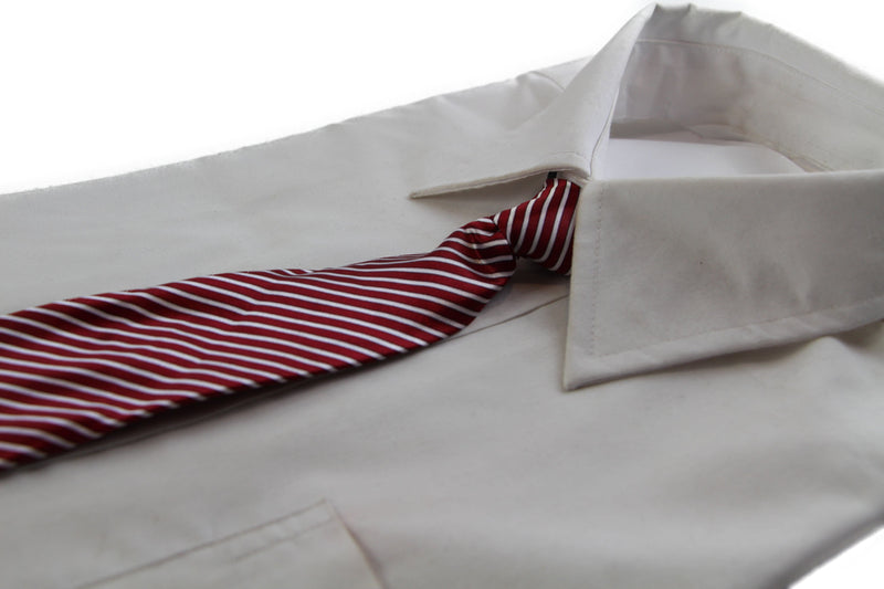 Kids Boys Dark Red & White Diagonal Patterned Elastic Neck Tie