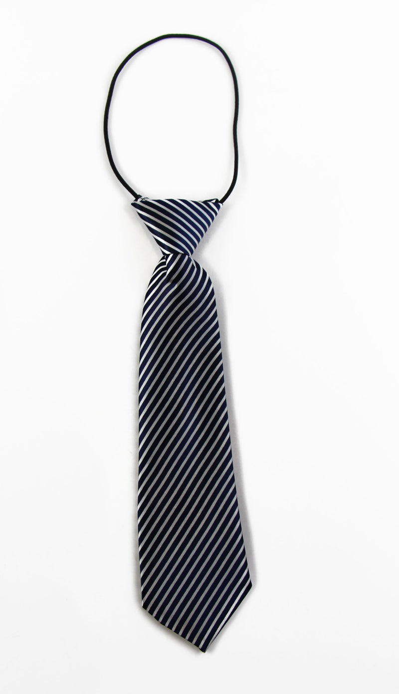 Kids Boys Navy & White Diagonal Patterned Elastic Neck Tie