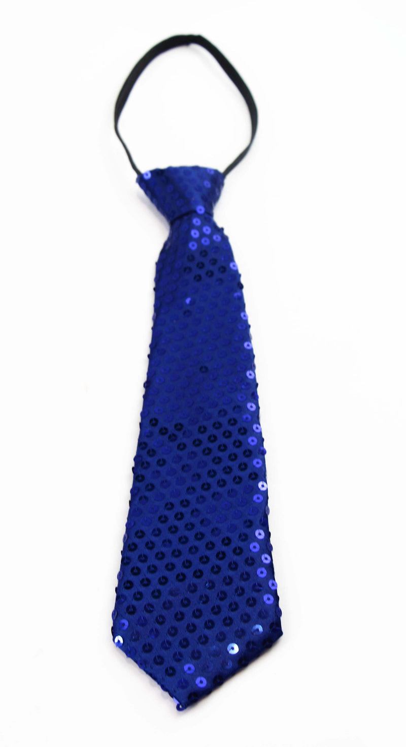 Teen Boys Kids Royal Blue Sequin Elastic Neck Tie