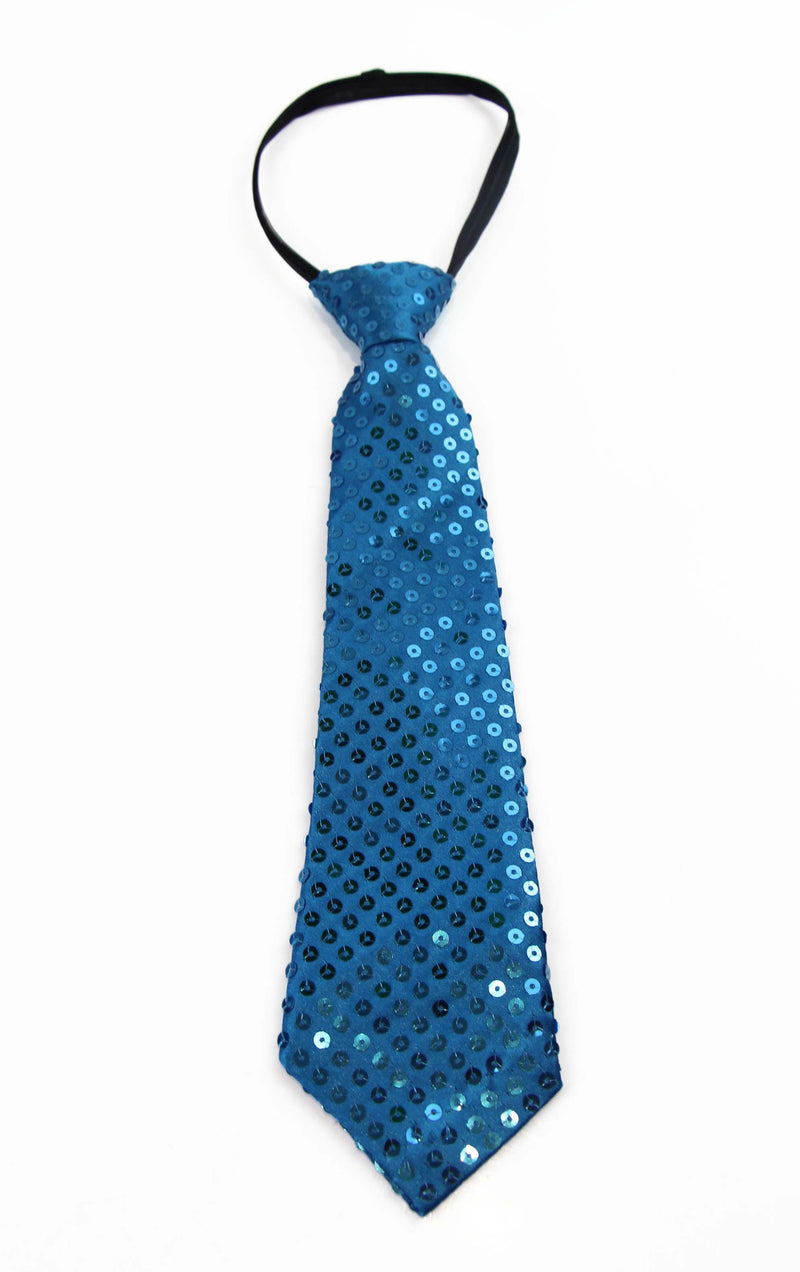 Teen Boys Kids Aqua Blue Sequin Elastic Neck Tie