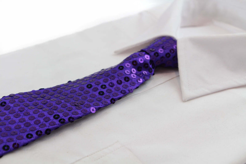 Teen Boys Kids Purple Sequin Elastic Neck Tie