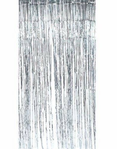 3m Metallic Tinsel Door Curtain Backdrop Foil Kids Party Shiny Silver