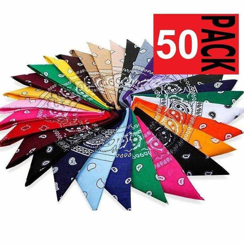 50 X Paisley Bandana Cotton Head Wrap Neck Scarf Assorted Colours