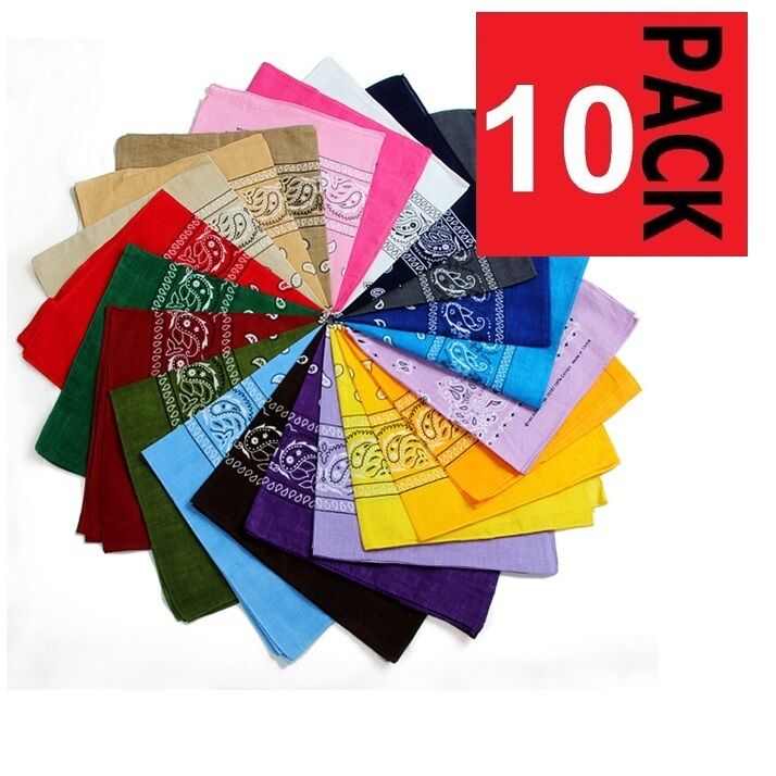 10 x Paisley Bandana 100% Cotton Head Neck Scarf Assorted Colours Black Red