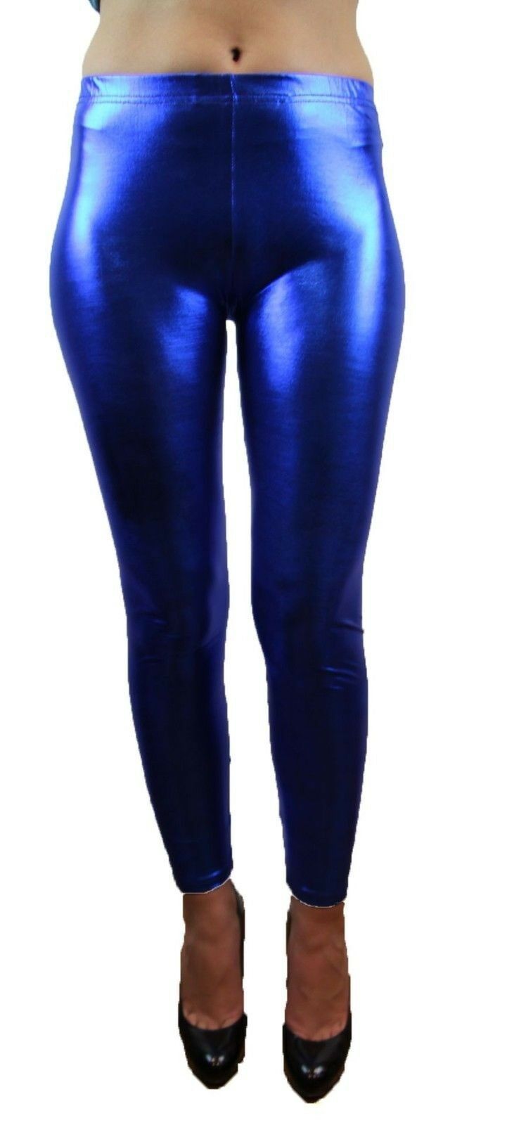 Shiny Metallic Leggings Womens Pants Ladies Blue