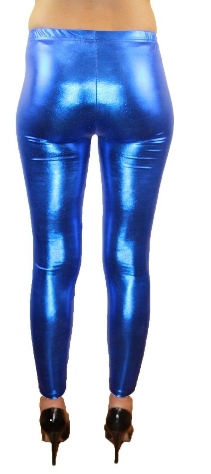 Shiny Metallic Leggings Womens Pants Ladies Blue