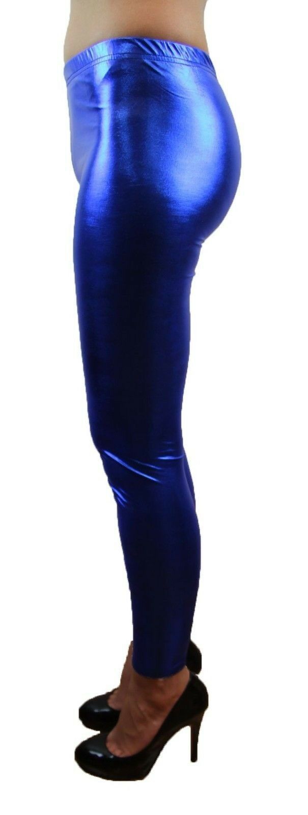 Shiny Metallic Leggings Womens Pants Ladies Blue