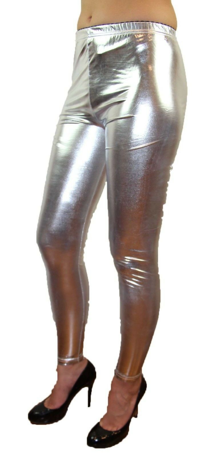 Shiny Metallic Leggings Womens Pants Ladies Gold Silver Black Blue