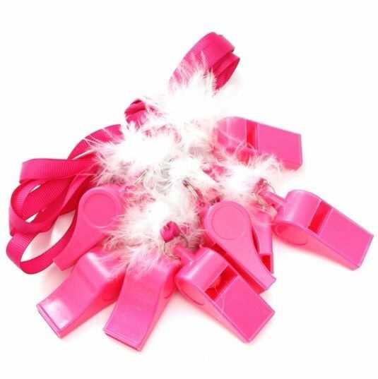 10 x Hot Pink Whistles Whistle Sports Cheerleader Hens Night Pink Games Party