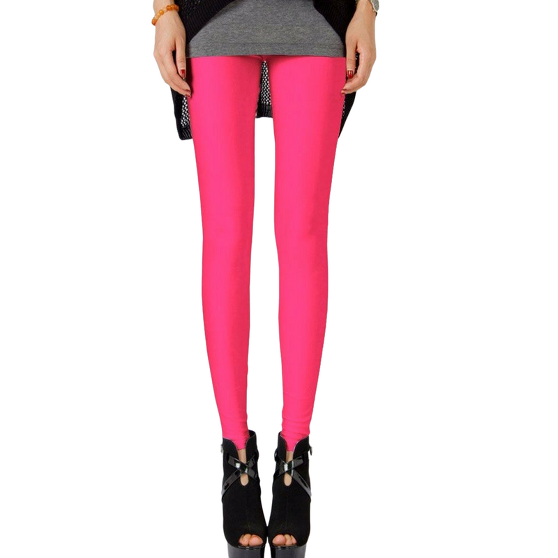 Womens Shiny Neon Leggings Fluro Stretch Metallic Pants Black Pink Dance Yoga