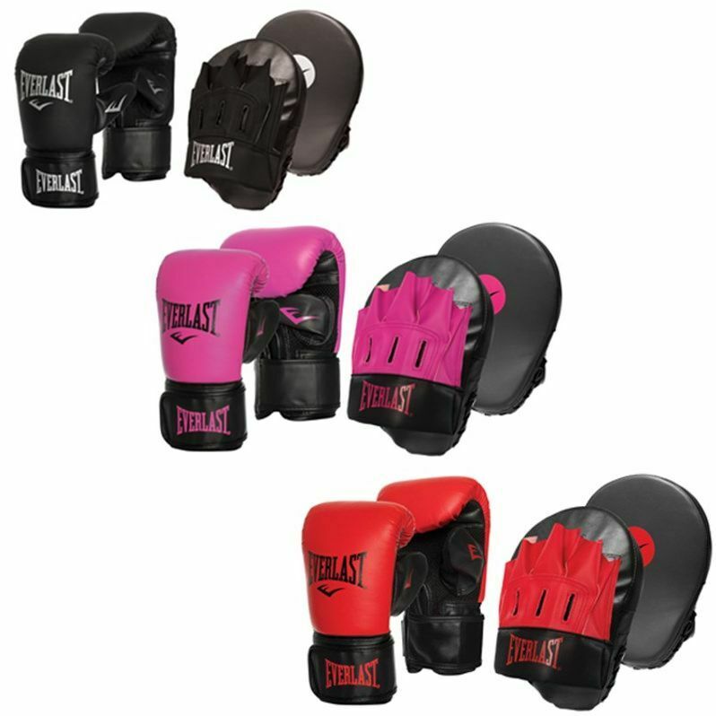 Everlast Tempo Glove And Mitt Combo Set Boxing Box Gym Training Black Pink Red