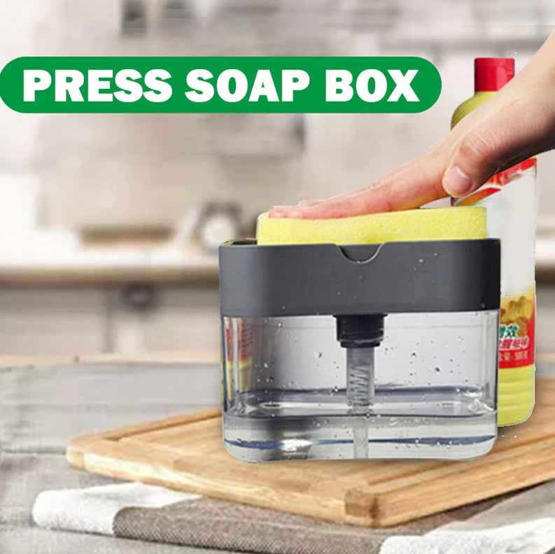 Soap Pump & Sponge Caddy - Kitchen Sponge Holder Tray Push Down Soapy Clean