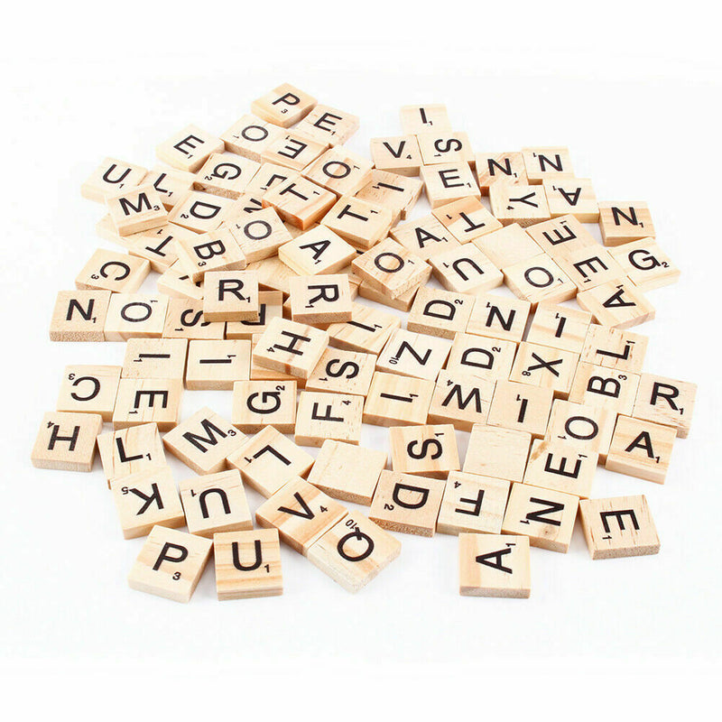 100Pcs Scrabble Letters - Wooden Tiles Art Game Alphabet Learning Words Craft