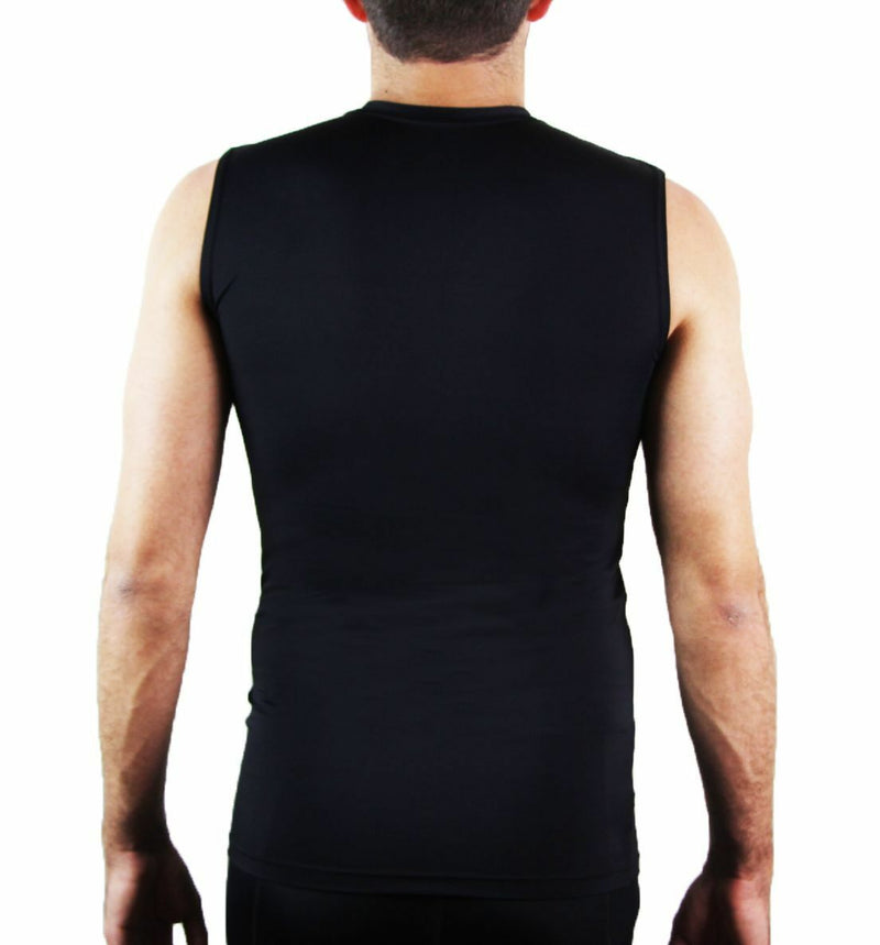 Mens Black Compression Tank Top T Shirt Gym Running Sports Training Weights Tee