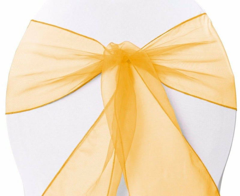 25 X New Organza Bows Chair Sashes Wedding Engagement Gold Seat Bow