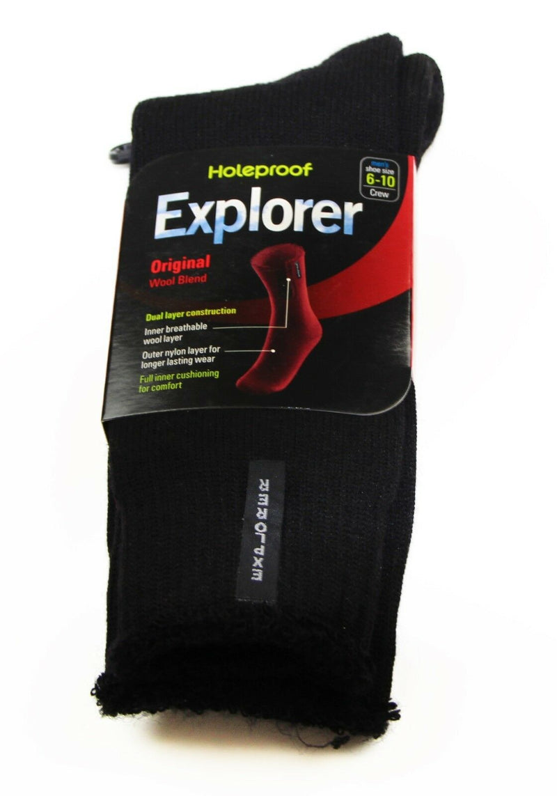 6 Pairs Mens Original Holeproof Explorer Wool Blend Socks Black Navy Hiking Work
