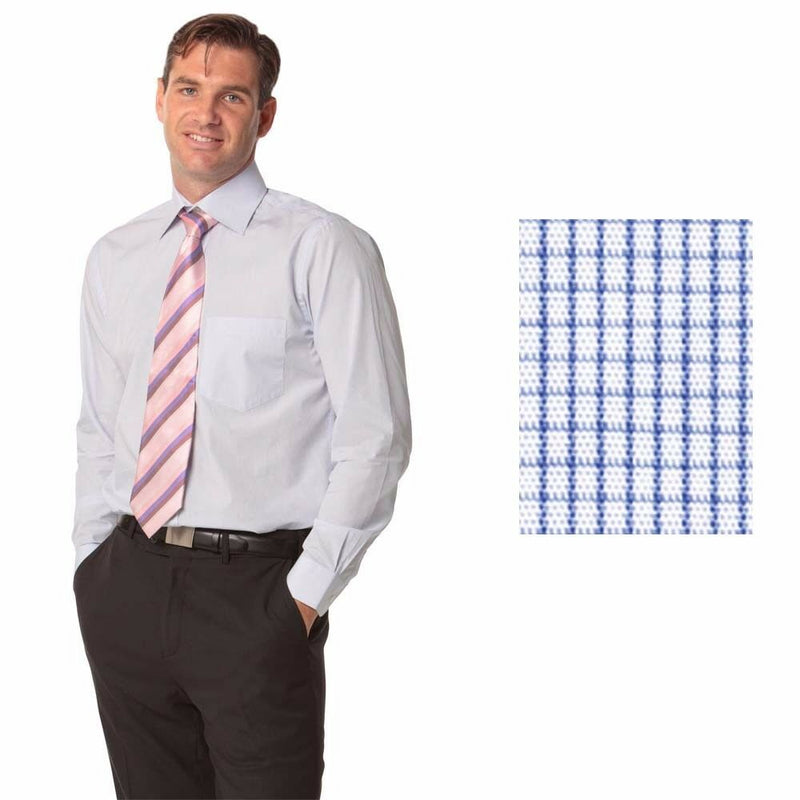 New Mens Mini Check Premium Cotton Long Sleeve Business Work Casual Dress Shirt