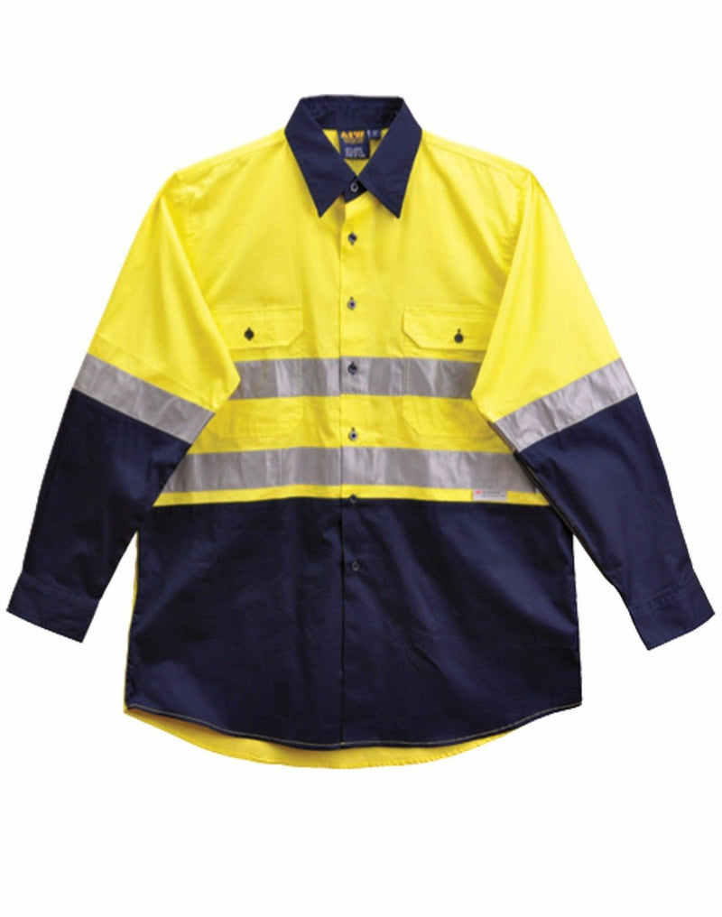 Mens Cool-Breeze Safety Work Factory Tradie High Hi Vis Fluro Reflective Shirt