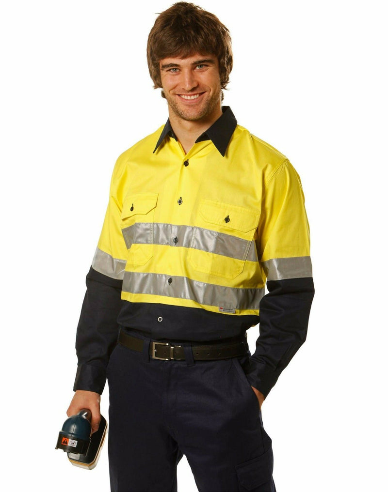 Mens Cool-Breeze Safety Work Factory Tradie High Hi Vis Fluro Reflective Shirt