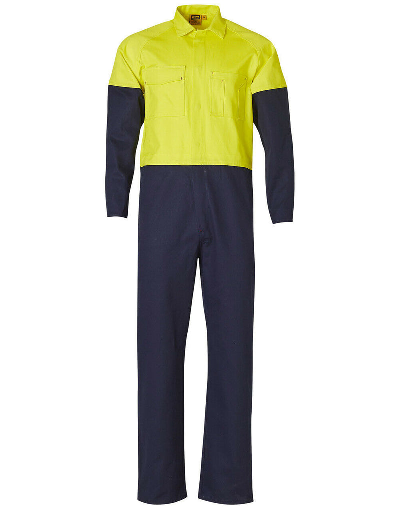 Mens Two Tone Coverall Regular Work Overalls Yellow Navy