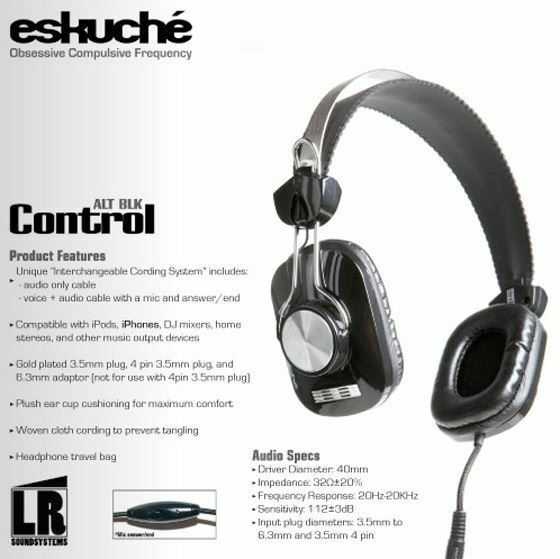 Eskuche Headphones Alt Blk Black Control With Microphone Ipod Iphone