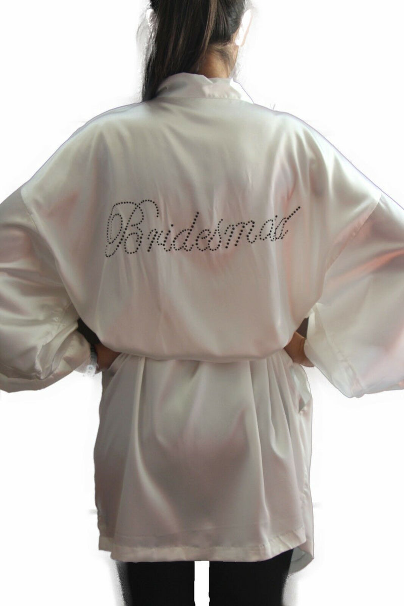 Bride To Be Bridesmaid Gown Robe Satin Dressing Silk Diamante Kimono Bridal