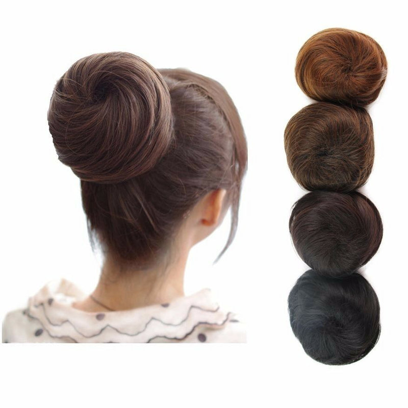Womens Clip On Hair Bun Donut Extension Piece Wig Scrunchie Black Brown Light