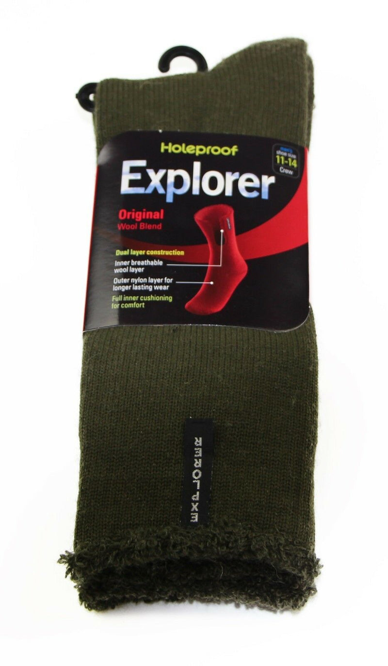 Mens Original Holeproof Explorer Wool Blend Socks Black Outdoor Hiking Work Size