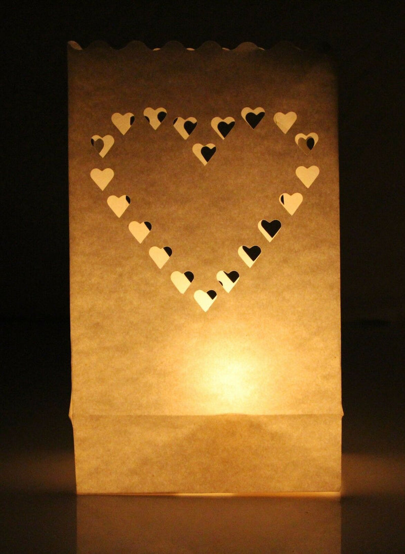 10 x Lantern Bags Tealight Wedding Party Decoration Bag - Loveheart Filled Loveheart