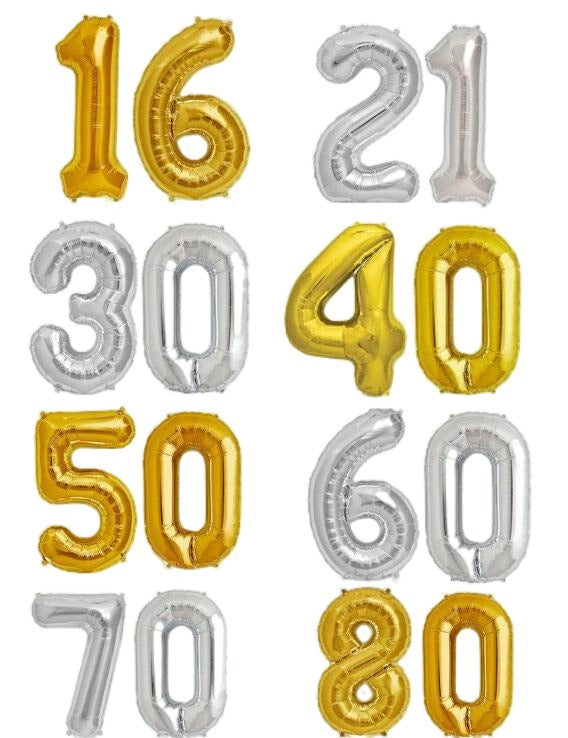 Milestone Birthday Foil Helium Party Decorations Gold Silver 18 21 30 40 50 60