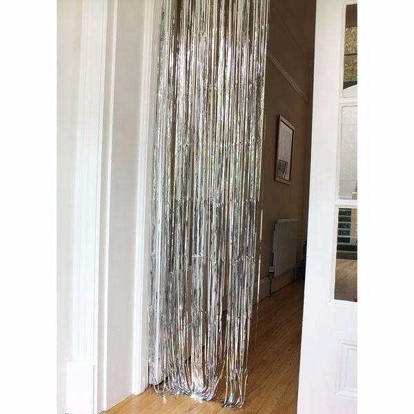 2m Metallic Tinsel Door Curtain Backdrop Foil Kids Party Shiny Black Gold Silver
