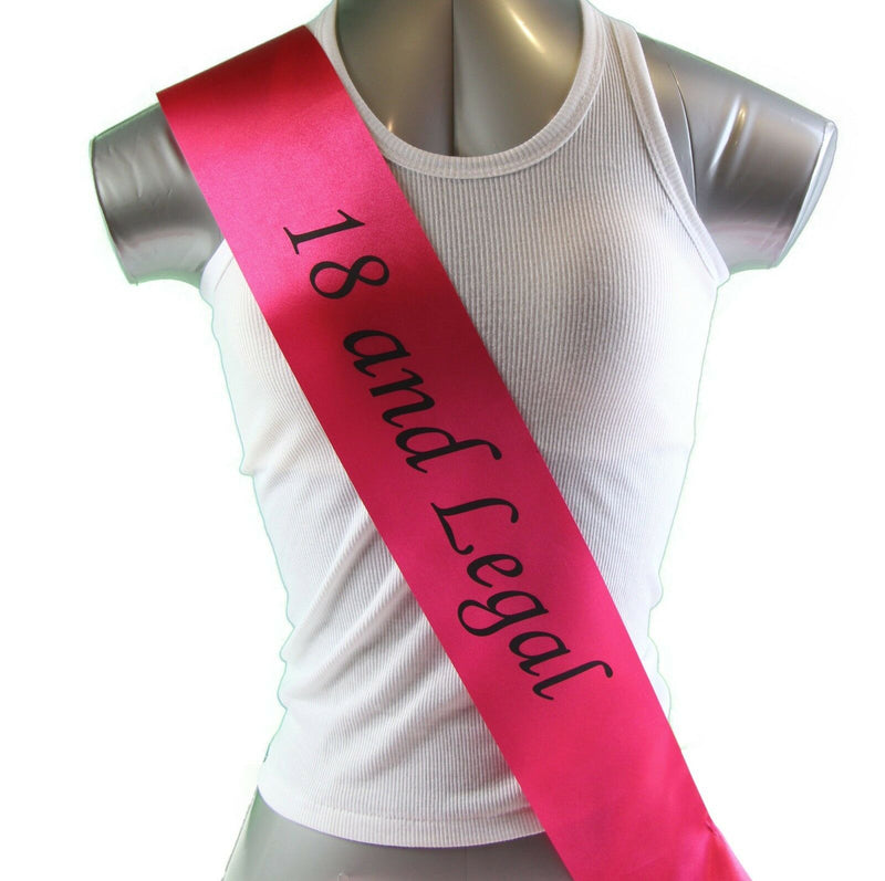 18th Birthday Sash - 18 And Legal -  Hot Pink/Black Monotype Font