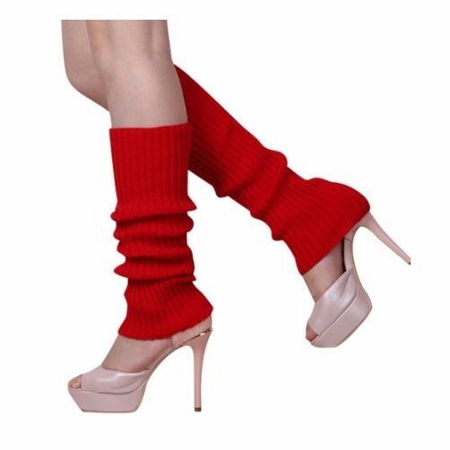 Leg Warmers Socks Wooly Knitted Wool Warmer Black Blue Red Fluro Neon 80S Knit