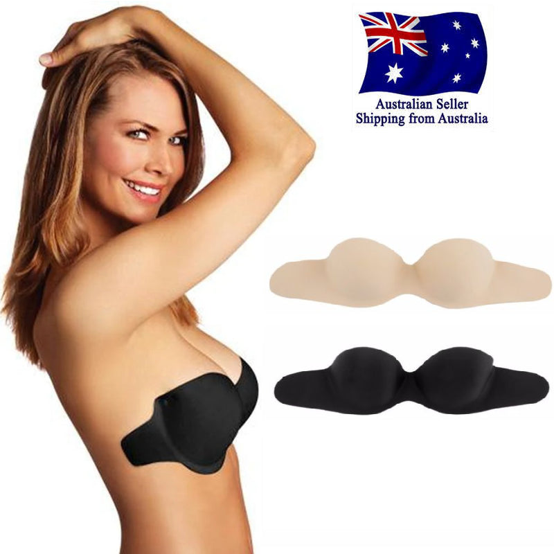 Backless Stick On Bra - Black Nude Invisible Supportive Boobs Side Tabs