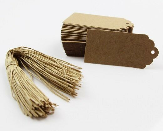 25 50 100 Pack X Brown Kraft Wedding Bonbonniere Gift Paper Tags + Twine String