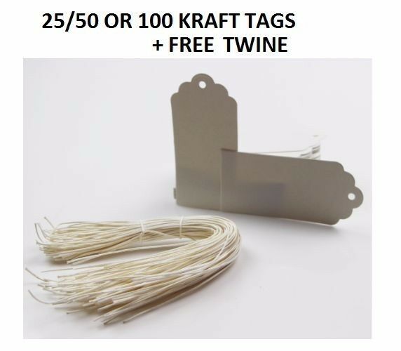 25 50 100 Pack X White Kraft Wedding Bonbonniere Gift Paper Tags + Twine String