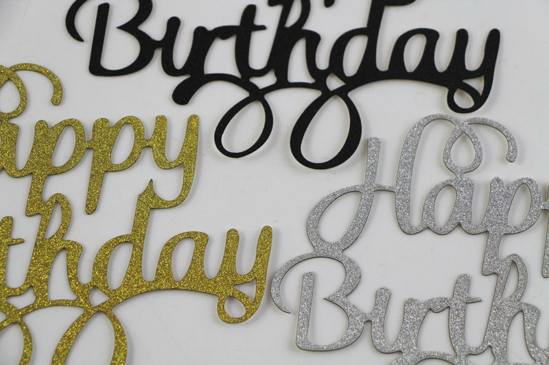 Happy Birthday Cake Topper Black Gold Silver Glitter Party Decorations Event