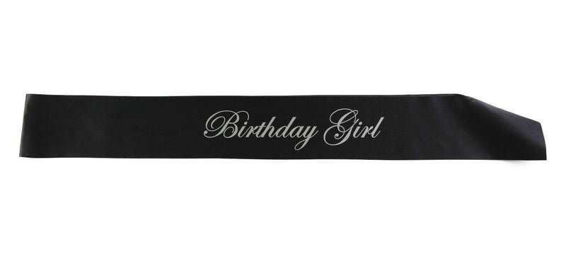 Birthday Girl Sash - Party -  Black/Silver Edwardian Font
