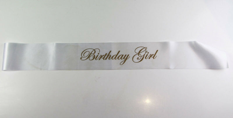 Birthday Girl Sash - Party -  White/Gold Edwardian Font