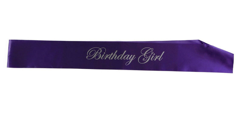 BIRTHDAY GIRL SASH - PARTY - ANY AGE - White Black Light Pink Purple Gold